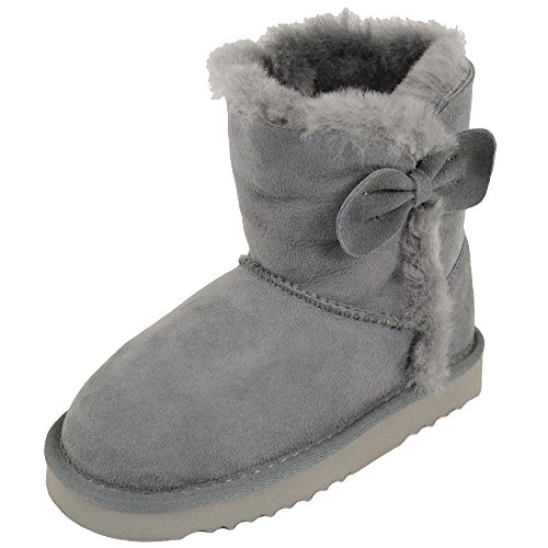 SNUGRUGS Kinder-Stiefel aus echtem Schaffell, mit Schleife und verstärktem Absatz (schwarz, schokobraun, kastanie, grau, lila), Grau - grau - Größe: 30 EU von Snugrugs