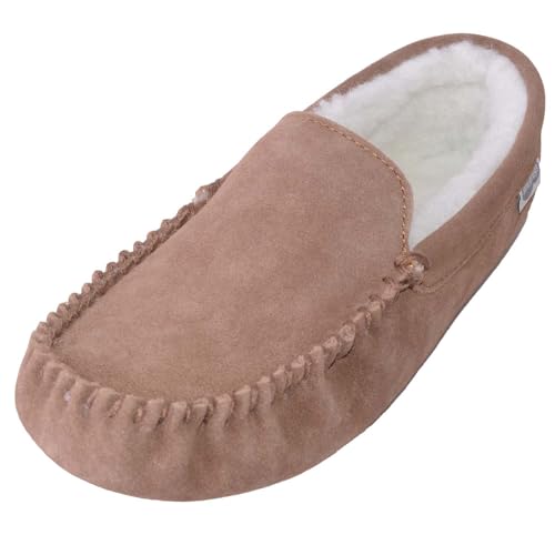 SNUGRUGS Ronnie Herren Mokassin-Slipper aus Wildleder mit Lammwolle und Wildledersohle, hellbraun, 40 2/3 EU von Snugrugs