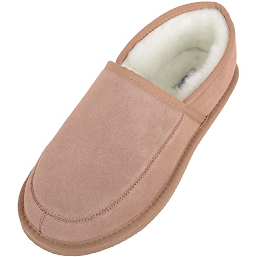 SNUGRUGS Suede with Wool Lining and Rubber Sole, Unisex Erwachsene Flache Hausschuhe, Braun (Camel), 46 EU von Snugrugs