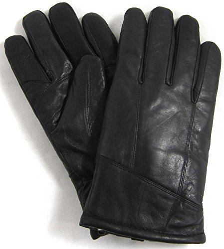 Schwarze Luxus-Herren-Handschuhe aus echtem Leder mit Schaffell-Wollfutter. SNUGRUGS, Schwarz , Medium (9") von Snugrugs
