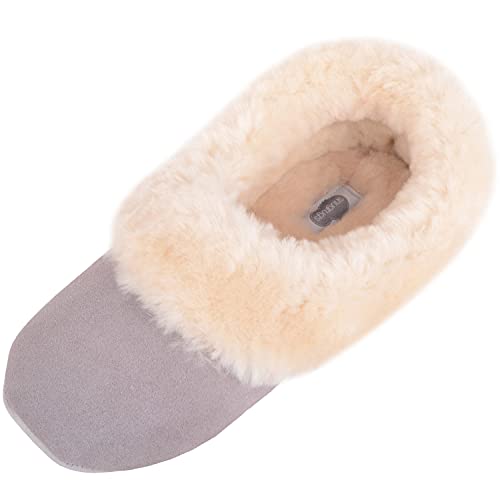 Snugrugs Damen Eleanor Low Top Schaffell Ballerina Slipper mit Wildledersohle, hellgrau, 36 EU von Snugrugs
