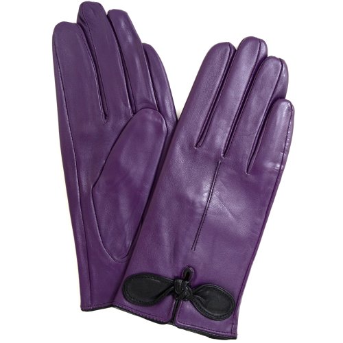 Snugrugs Damen-Handschuh aus weichem Premium-Leder mit klassischer Doppelnaht, Schleifen-Design und warmem Fleecefutter, lila Schleife Gr. xl, violett von Snugrugs