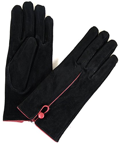 Snugrugs Damen Wildlederhandschuhe mit Fleece-Futter und Knopfdesign (Braun, Schwarz, Fuchsia, Pruple) Gr. Large, Schwarz von Snugrugs