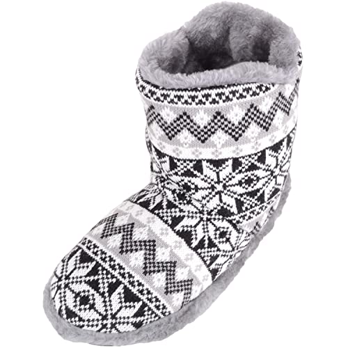 Snugrugs Herrenschuhe/Slipper/Boots im Strickdesign mit wärmendem Futter aus Webpelz - Grau - EU 43-44 von Snugrugs