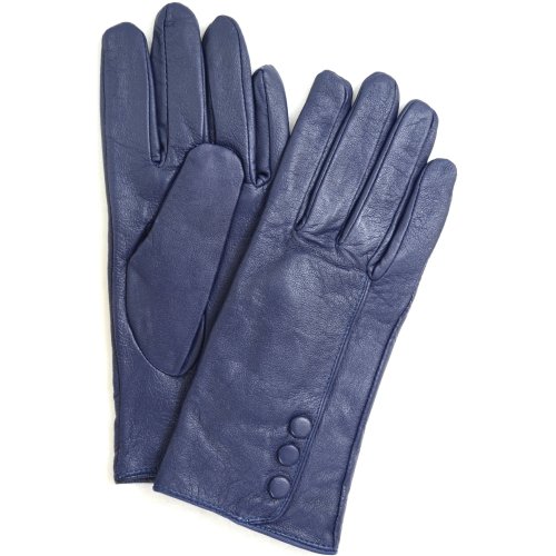 Snugrugs Lederhandschuhe für Damen mit Knopfbesatz und warmen Vliesfutter, superweich (Dunkelblau - S) von Snugrugs