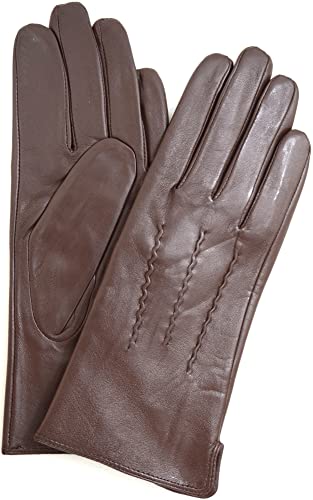 Snugrugs Lederhandschuhe für Damen mit eingewobenem 3-fach Stick-Design & warmen Vliesfutter, superweich (Braun - M) von Snugrugs