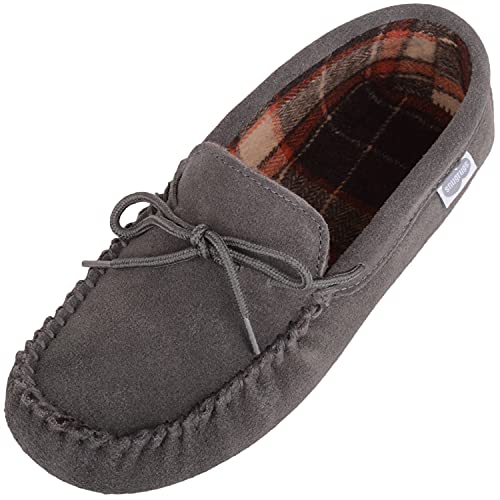 Snugrugs Rupert Herren Wildleder-Mokassin-Hausschuhe mit Baumwoll-Innenfutter und Wildledersohle, grau, 45 EU von Snugrugs