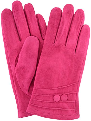 Damen Wildleder Handschuhe mit Fleece Futter und zwei Button Design (Fuchsia Rosa, Kirsche Rot, Braun, Schwarz) Gr. Medium, fuschia pink von Snugrugs