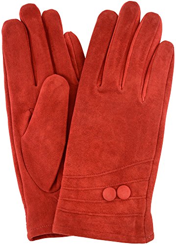 Damen Wildleder Handschuhe mit Fleece Futter und zwei Button Design (Fuchsia Rosa, Kirsche Rot, Braun, Schwarz) Gr. Medium, kirschrot von Snugrugs