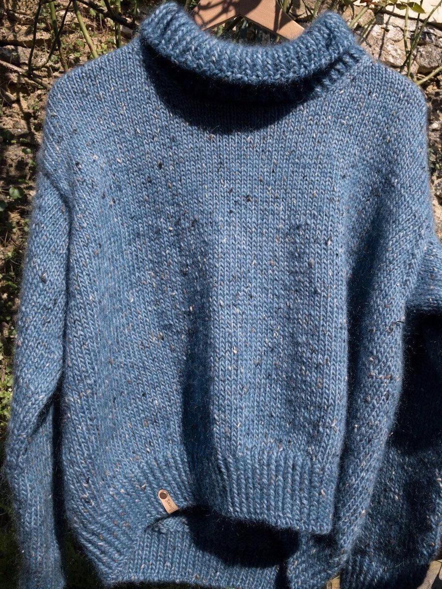 Blauer Tweed Handstrickpullover - Alpaka Merino Wolle Mohair Damenpullover von SnugsHandKnits