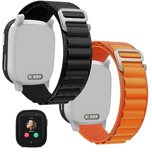 2-Stück Alpine Loop Kompatibel mit Xplora X6 Armband, Textil Stretch Rugged G-Haken Nylon Sport Ersatz Armbänder für X6 Play Jungen Mädchen,Schwarz+Orange von Snyeest