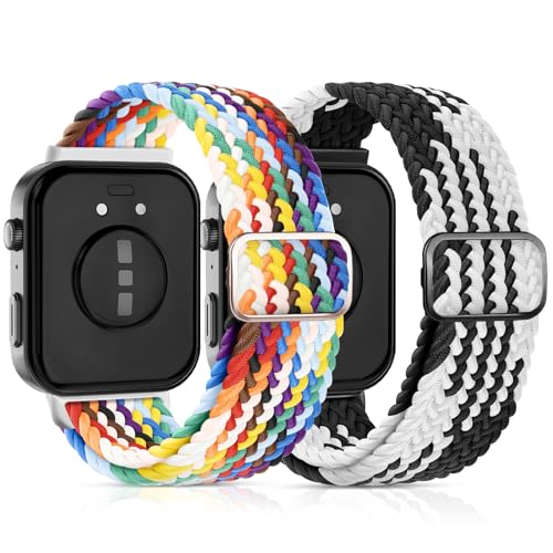 2-Stück Geflochtenes Bänder Kompatibel mit Huawei Watch Fit 3 Armband, Elastisch Nylon Armbänder Zubehör Weiches Stoff Uhrenarmband für Huawei Watch Fit 3 Damen Herren,Regenbogen+Schwarzweiß 2-Stück Geflochtenes Bänder Kompatibel mit Huawei Watch Fit 3 Armband, Elastisch Nylon Armbänder Zubehör Weiches Stoff Uhrenarmband für Huawei Watch Fit 3 Damen Herren,Regenbogen+Schwarzweiß von Snyeest