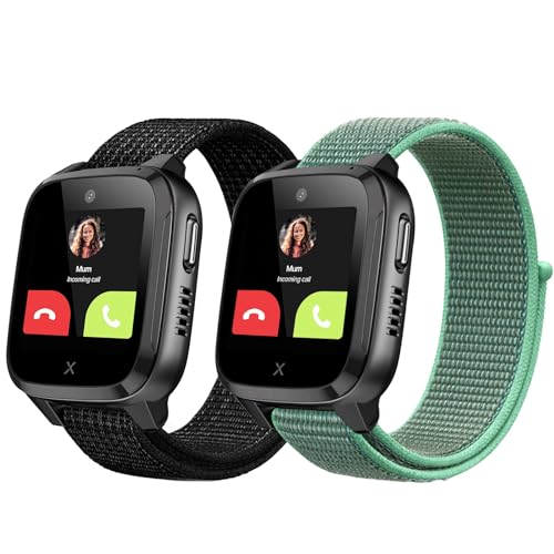 Snyeest 2-Stück Nylon Armbänder Nur Kompatibel mit XPLORA Kidzi Armband, Kids Smartwatch Klettverschluss Mädchen Jungen Verstellbare Ersatz Armbänder Kompatibel mit Xplora Kidzi,Schwarz+Grün von Snyeest