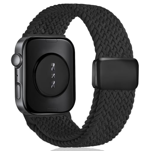 Geflochtenes Bänder Kompatibel mit Huawei Watch Fit 4/4 Pro/Fit 3 Armband, Magnetisch Verschluss Elastisch Stoff Sport Nylon Zubehör Armbänder für Damen Herren,Schwarz von Snyeest