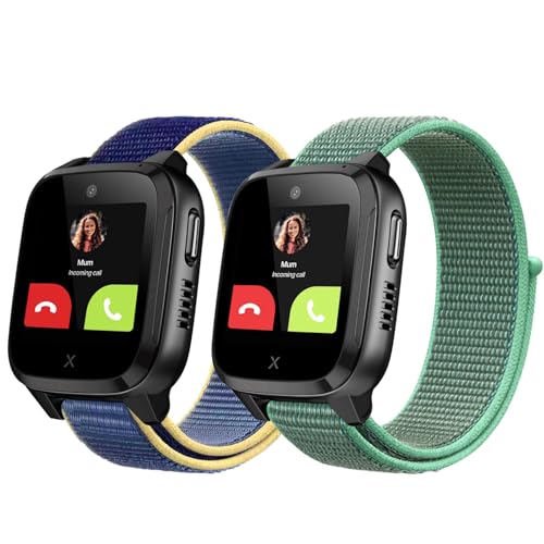 Snyeest 2-Stück Nylon Armbänder Nur Kompatibel mit XPLORA Kidzi Armband, Kids Smartwatch Klettverschluss Mädchen Jungen Verstellbare Ersatz Armbänder Kompatibel mit Xplora Kidzi,Eisblau+Grün von Snyeest