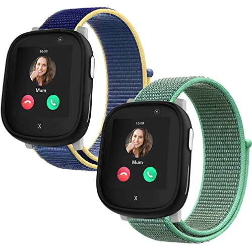 Snyeest 2-Stück Nylon Armbänder kompatibel mit Xplora X6/Anio 6 Armband, Kids Smartwatch Klettverschluss Mädchen Jungen Verstellbare Ersatz Armbänder für X6 Play/X6 Pro/Anio6,Eisblau+Grün von Snyeest