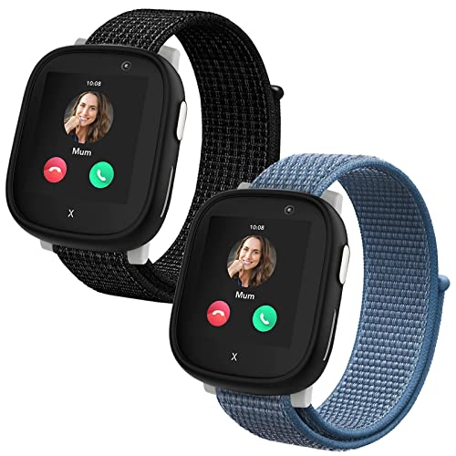 Snyeest 2-Stück Nylon Armbänder kompatibel mit Xplora X6/Anio 6 Armband, Kids Smartwatch Klettverschluss Mädchen Jungen Verstellbare Ersatz Armbänder für X6 Play/X6 Pro/Anio6,Schwarz+Blau von Snyeest