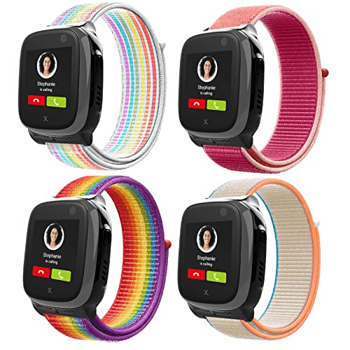 Snyeest 4-Stück Kompatibel mit XPLORA X5 Armband, Kids Smartwatch Klettverschluss Mädchen Jungen Verstellbare Ersatz Armbänder für X5 Play/XGO 2/XGO 3,Regenbogen+Granatapfel Rot+Neon+Milch von Snyeest