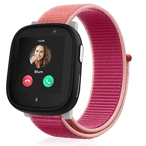 Snyeest Nylon Armbänder kompatibel mit Xplora X6/Anio 6 Armband, Kids Smartwatch Klettverschluss Mädchen Jungen Verstellbare Geflochtenes Ersatz Armbänder für X6 Play/X6 Pro/Anio6,Granatapfel rot von Snyeest