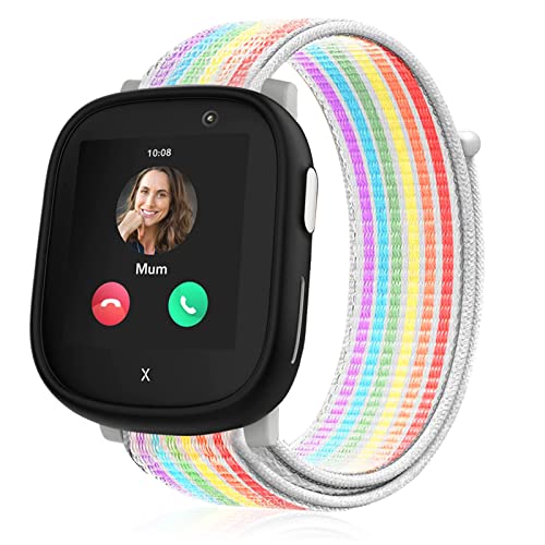 Snyeest Nylon Armbänder kompatibel mit Xplora X6/Anio 6 Armband, Kids Smartwatch Klettverschluss Mädchen Jungen Verstellbare Geflochtenes Ersatz Armbänder für X6 Play/X6 Pro/Anio6,Regenbogen von Snyeest