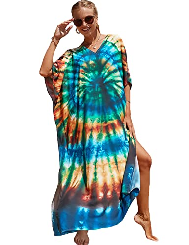 Snyemio Damen Strand Kaftan Lange Sommer Maxikleid Strandkleid Große Größen StrandKaftan Leicht Bikini Cover Up,Farbe 17,Einheitsgröße von Snyemio