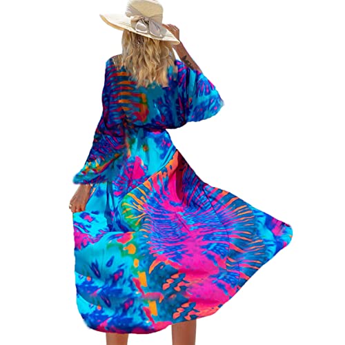 Snyemio Damen Strand Kimono Cardigan Sommer Lange Strandkimonos Übergröße Strandponcho Bunt Bikini Cover Up Boho,Farbe 23,Einheitsgröße von Snyemio