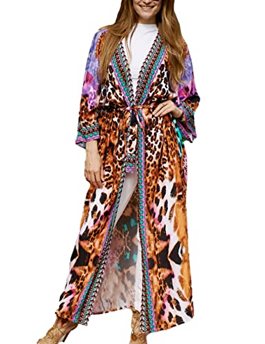 Snyemio Damen Strand Kimono Cardigan Sommer Lange Strandkimonos Übergröße Strandponcho Bunt Bikini Cover Up Boho,Farbe 37,Einheitsgröße von Snyemio