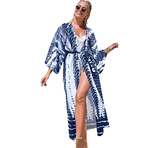 Snyemio Damen Strand Kimono Cardigan Sommer Lange Strandkimonos Übergröße Strandponcho Bunt Bikini Cover Up Boho,Farbe 18,Einheitsgröße von Snyemio