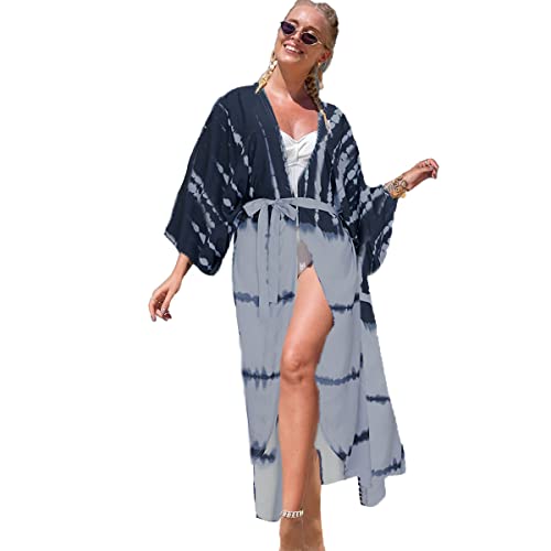 Snyemio Damen Strand Kimono Cardigan Sommer Lange Strandkimonos Übergröße Strandponcho Bunt Bikini Cover Up Boho,Farbe 2,Einheitsgröße von Snyemio