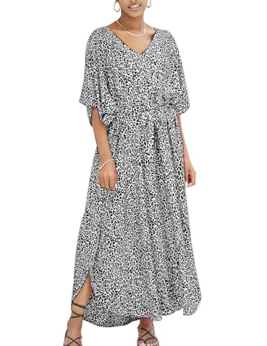 Snyemio Damen Kaftan Lange Sommer Tunika Strandkleid Große Größen Strand Maxikleid Übergröße mit Gürtel,Farbe 1,Einheitsgröße von Snyemio
