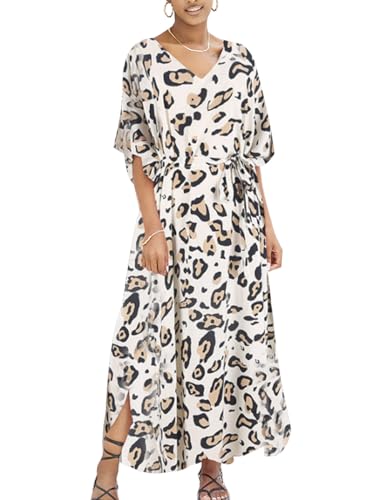 Snyemio Damen Kaftan Lange Sommer Tunika Strandkleid Große Größen Strand Maxikleid Übergröße mit Gürtel,Farbe 5,Einheitsgröße Snyemio Damen Kaftan Lange Sommer Tunika Strandkleid Große Größen Strand Maxikleid Übergröße mit Gürtel,Farbe 5,Einheitsgröße von Snyemio