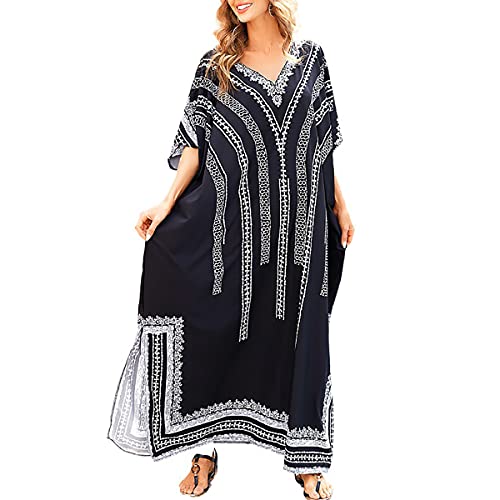 Snyemio Damen Kaftan Strandkleid Boho Floral Lange Übergröße Pareos Lose Kimono Sommer Tunika Maxikleid(Farbe 07, Einheitsgröße) von Snyemio