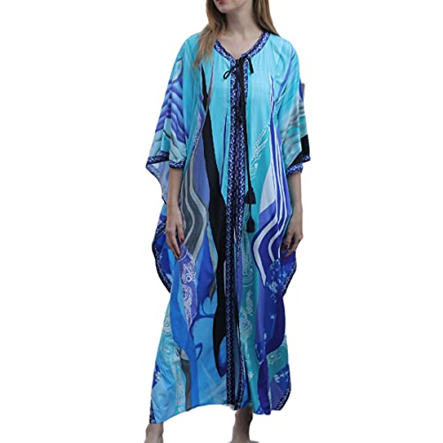 Snyemio Damen Kaftan Strandkleid Boho Floral Lange Übergröße Pareos Lose Kimono Sommer Tunika Maxikleid(Farbe 15, Einheitsgröße) von Snyemio