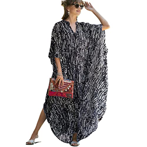 Snyemio Damen Kaftan Strandkleid Boho Floral Lange Übergröße Pareos Lose Kimono Sommer Tunika Maxikleid(Farbe 21, Einheitsgröße) von Snyemio