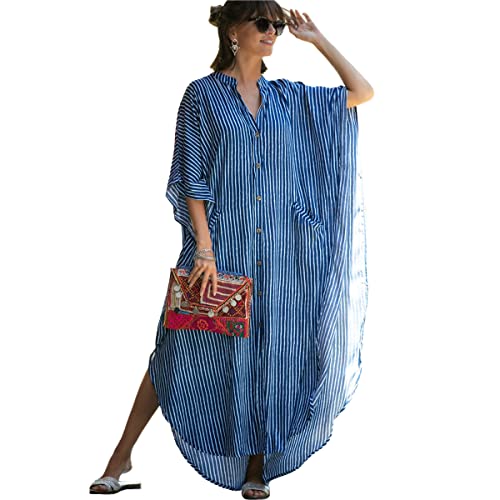 Snyemio Damen Kaftan Strandkleid Boho Floral Lange Übergröße Pareos Lose Kimono Sommer Tunika Maxikleid(Farbe 23, Einheitsgröße) von Snyemio