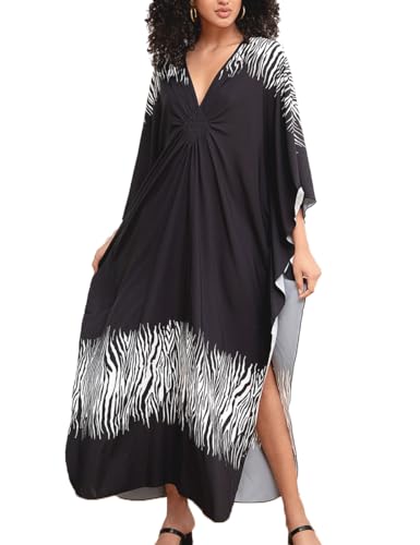 Snyemio Damen Kaftan Strandkleid Boho Floral Lange Übergröße Pareos Lose Kimono Sommer Tunika Maxikleid(Farbe 37, Einheitsgröße) von Snyemio