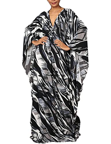 Snyemio Damen Kaftan Strandkleid Boho Floral Lange Übergröße Pareos Lose Kimono Sommer Tunika Maxikleid(Farbe 45, Einheitsgröße) von Snyemio