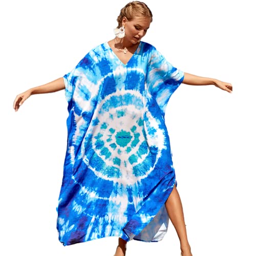 Snyemio Damen Strand Kaftan Lange Sommer Maxikleid Strandkleid Große Größen StrandKaftan Leicht Bikini Cover Up,Farbe 3,Einheitsgröße von Snyemio