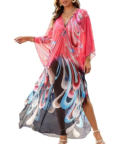 Snyemio Damen Strand Kaftan Sommer Strandkleid Lang Große Größen Tunika Maxikleid Bikini Cover Up Übergröße,Farbe 9,Einheitsgröße von Snyemio