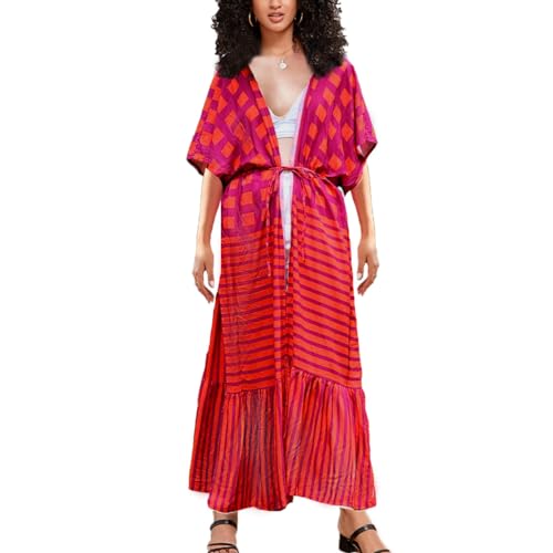 Snyemio Damen Strand Kimono Cardigan Sommer Lange Strandkimonos Übergröße Strandponcho Bunt Bikini Cover Up Boho,Farbe 30,Einheitsgröße von Snyemio