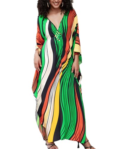Snyemio Damen Strandkleid Bohemian Strand Kaftan Maxi Lang Bunte Sommerkleid Große Größen,Farbe 3,Einheitsgröße Snyemio Damen Strandkleid Bohemian Strand Kaftan Maxi Lang Bunte Sommerkleid Große Größen,Farbe 3,Einheitsgröße von Snyemio