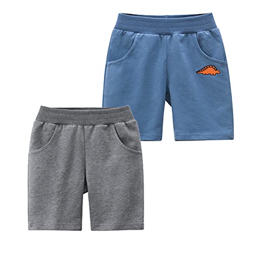 Snyemio Jungen 2er-Pack Sommer Shorts Kinder Baumwolle Kurze Hosen Pull-on Freizeit Shorts 1-7 Jahre, Farbe A, 116-122 (Etikette 120) von Snyemio