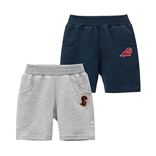 Snyemio Jungen 2er-Pack Sommer Shorts Kinder Baumwolle Kurze Hosen Pull-on Freizeit Shorts 1-7 Jahre, Farbe B, 98-104 (Etikette 100) von Snyemio