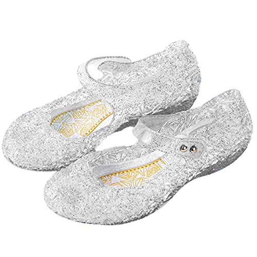 Snyemio Mädchen Prinzessin Kristall Schuhe Verkleidung Karneval Cosplay Ballerinas Weihnachten Party Halloween, Silber, 27 EU(Etikett 29) von Snyemio