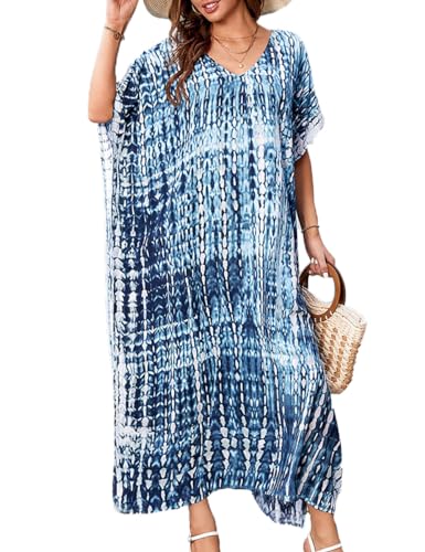 Snyemio Strand Kaftan Damen Sommer Lange Strandkleid Große Größen Viskose Maxikleid Sommerkleid,Farbe 6,Einheitsgröße von Snyemio