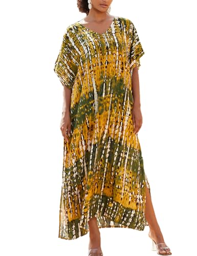 Snyemio Strand Kaftan Damen Sommer Lange Strandkleid Große Größen Viskose Maxikleid Sommerkleid,Farbe 7,Einheitsgröße von Snyemio