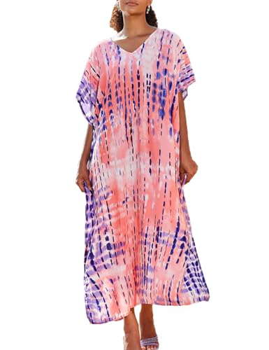 Snyemio Strand Kaftan Damen Sommer Lange Strandkleid Große Größen Viskose Maxikleid Sommerkleid,Farbe 8,Einheitsgröße von Snyemio