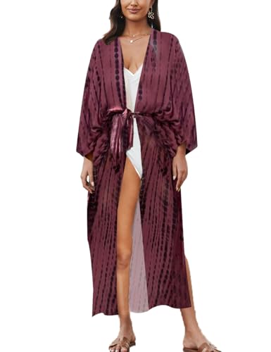 Snyemio Strand Kimono Cardigan Damen Strandkimonos Sommer Lang Strandponcho Große Größe Bikini Cover Up,Farbe 6,Einheitsgröße von Snyemio