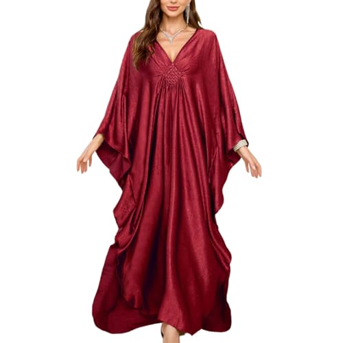 Snyemio Strandkleid Damen Sommer Lang Strand Kaftan Kleid Größen V-Ausschnitt Maxikleid Große,Farbe 3,Einheitsgröße von Snyemio