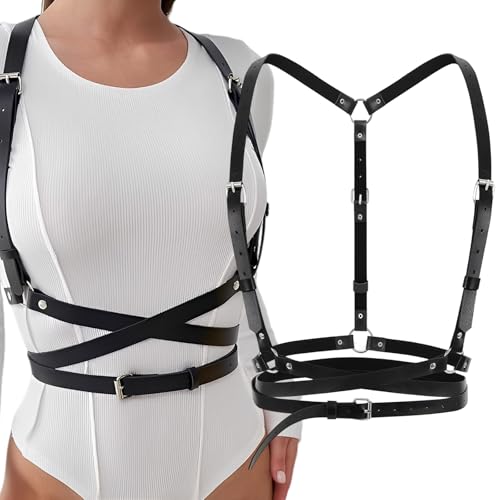 1 Stück Harness Damen Oberkörper, Gothic Stil Taillengürtel Für Punk Und Rock Outfits, Pu Leder Gothic Weste, Verstellbarer Leder Gürtel Für Partys Und Konzerte, Karneval Halloween von Snyvpra